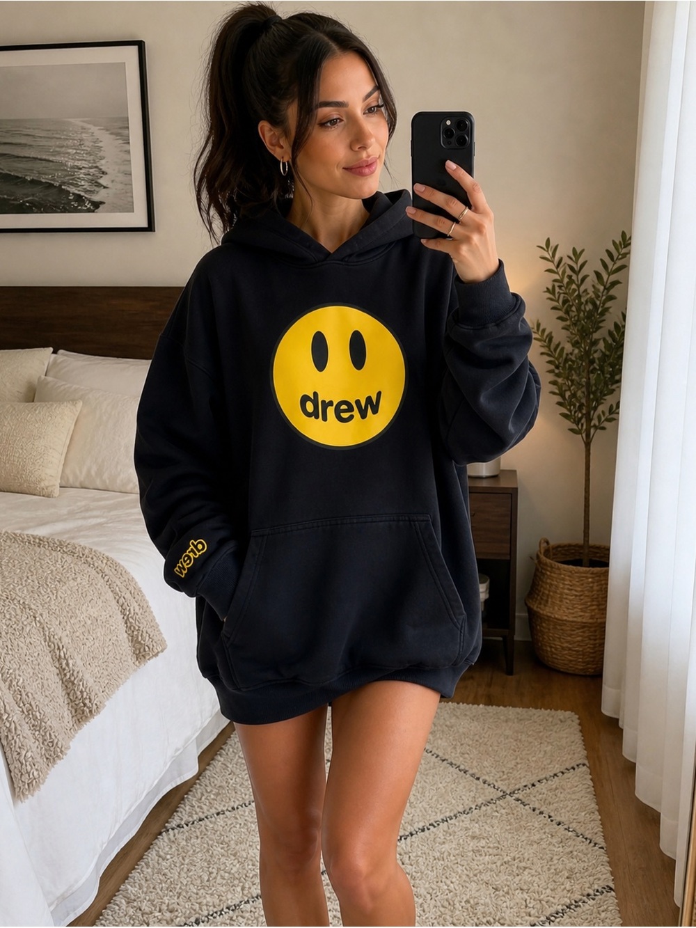 Drew House Black Smiley Hoodie XS Oversized Justin Bieber Streetwear